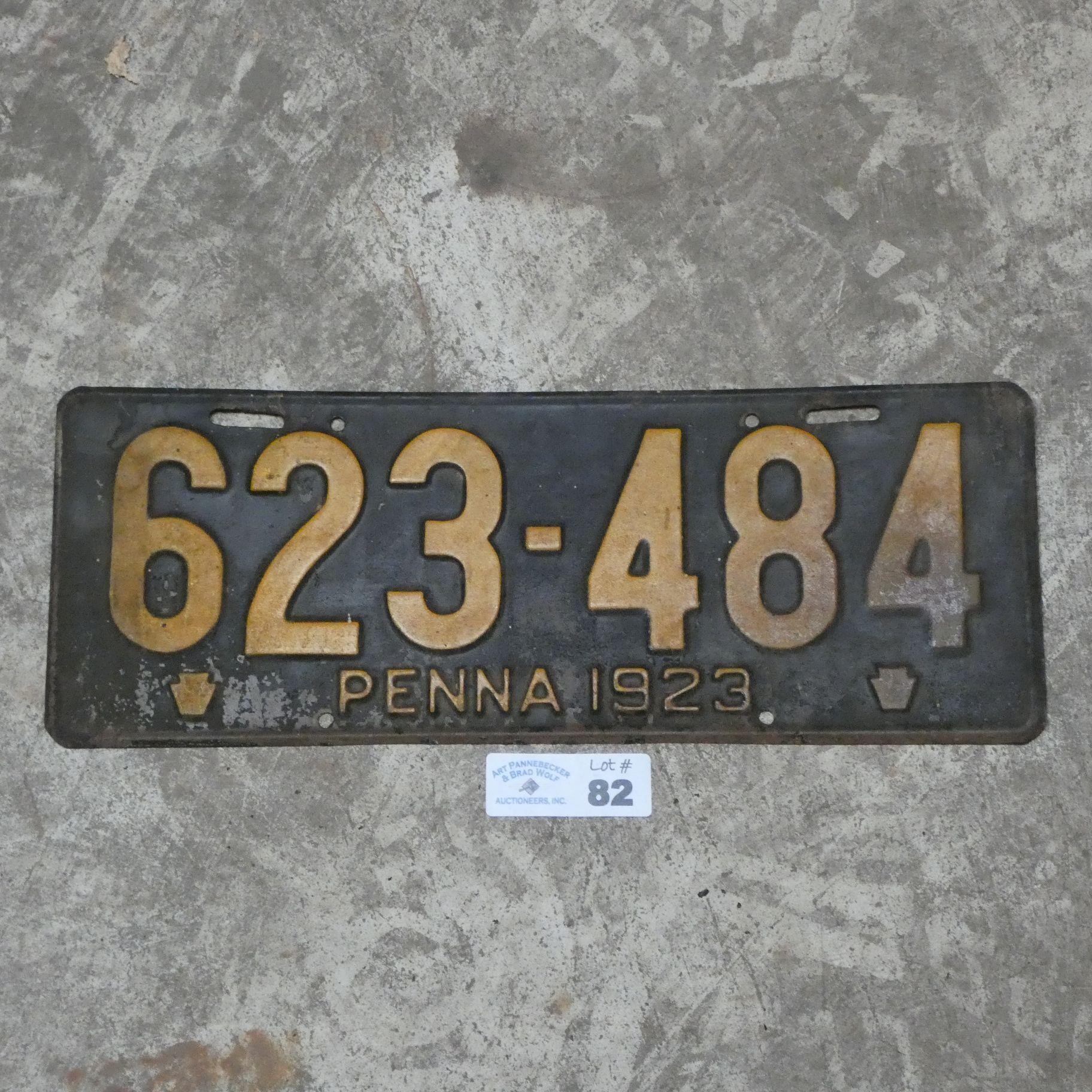 Early 1923 PA License Plate