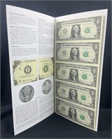 (5) US $1 Bill Uncut Sheet in Original Folio