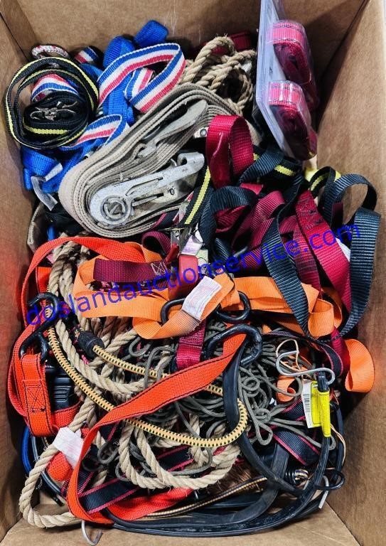 Large Lot of Ratchet Straps, Ropes, Bungee Cords