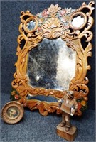 Carved Norwegian Mirror, Frame & Figural Man