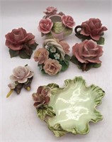 (H) Various Ceramic Rose decor, Capodimonte Matte