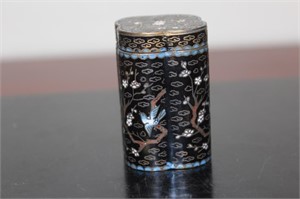 An Antique Chinese Small Cloisonne Cylinder Box