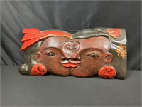 Island, lovers plaque, hand carved and painted