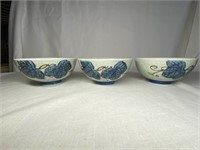 3 Blue Leaves Rice Bowls