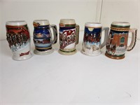 Five Budweiser Beer Steins