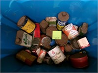 Contents of bin Vintage advertising cans