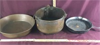 Vintage Cast Iron Skillet & 2 Copper Pots