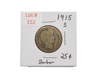 1915-S Barber Silver Quarter