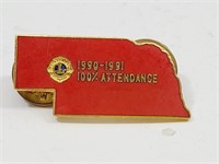 1990-1991 100% Attendance Lions Club Pin