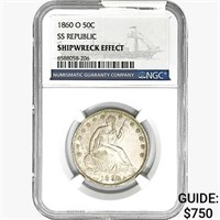 1860-O Seated Lib. 50C NGC Shipwreck Effect SS