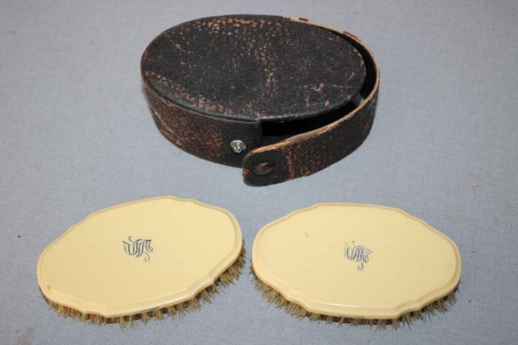PAIR OF VINTAGE BABY BRUSHES W/CASE