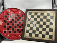 Vintage wood,  glass chess/checkers board and