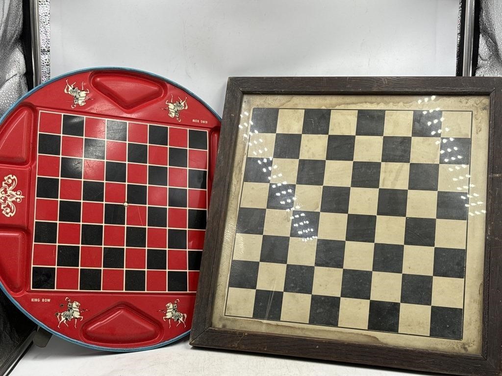 Vintage wood,  glass chess/checkers board and