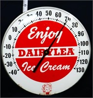 Vntg 12in glass dial Enjoy Dairylea adv thermomete
