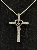 Sterling Silver & Gemstone Cross On Sterling Chain