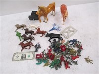 Lot of Toy Horses & Small Army Men & Add'l Toys