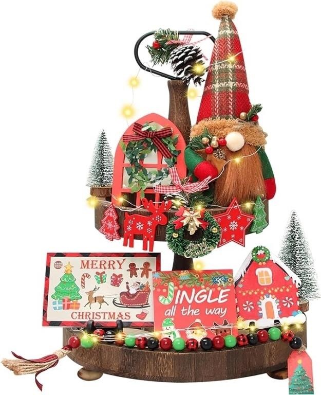 19PCS Christmas Tiered Tray Decorations Set, Merry