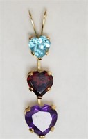 10kt Yellow Gold Blue Topaz ,Garnet,Amethyst Penda