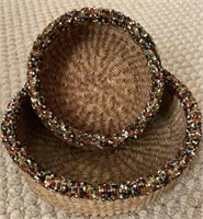 Lot of 2 Hand Made Nesting Baskets w/ Beaded Rims