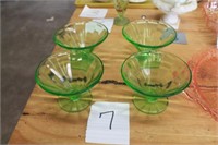 4 green Dessert cups depression glass