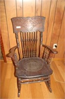 Antique Rocker With Pressed Carved Back & Seat
