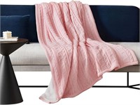 Bedfolks Cable Knit Sherpa Throw Blanket