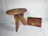 Teak wood carved table & letter rack with inlay