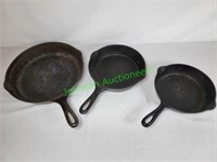 3 Cast Iron Skillets: Griswold, Wagner and Other