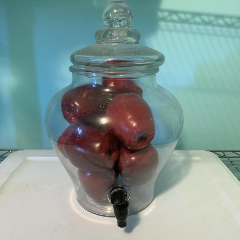 16" Glass Drink Dispenser with Fake Apples