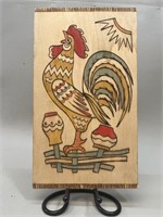 Pyrography Folk Art Rooster on Panel /Eastern Euro