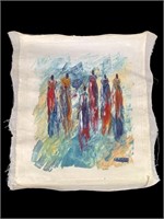 Tribal Painting on Cloth Signed Kusan, Unframed