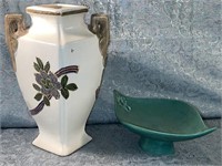 (D) 10 inch vase and green leaf design dish.