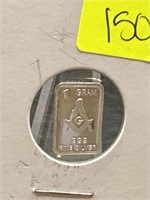 1g .999 Fine Silver Bar Masonry union