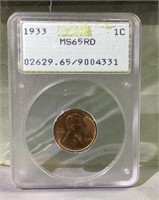1933 wheat penny MS 65 red