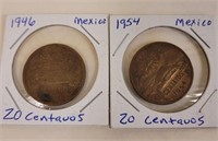 1946 & 1954 Mexican 20 Centavos