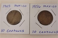 1945 & 1956 Mexican 10 Centavos