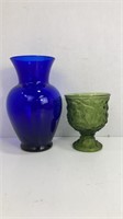 2 Vases Green And Blue