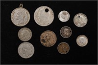 Group of 10 Coins - 1915 Franc, 1921 Florin, Venez