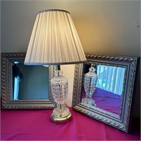 Crystal Base Table Lamp + Pair of Matching Mirrors