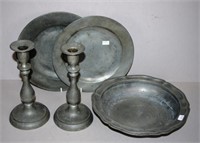 Five various vintage and antique pewter tableware