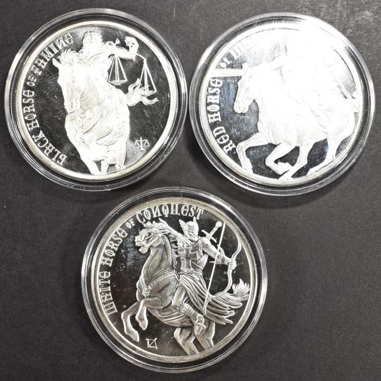 (3) 1 OZ .999 SILV HORSEMAN OF THE APOC. ROUNDS