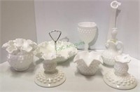 Hobnail milk glass assorted lot includes candle