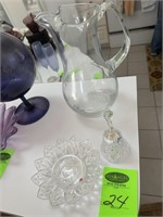 Etched Glass Pitcher w/Bell & Candy Dish