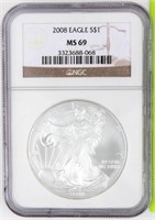 Coin 2008 Silver Eagle NGC MS69 .999 Silver