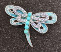 Silver Tone, Turquoise, Rhinestone & Enamel Dragon