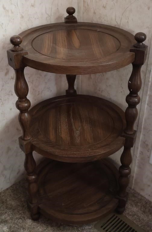 Vintage Wooden Round 3 Tier Shelf