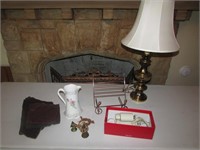 porcelain pitcher,table lamp,massager & items