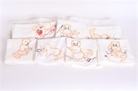 Vintage Embroidered Tea Towels w/ Cat Motif