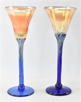 2 Rick Strini Handblown Luster Glass Goblets