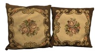 Pair French Embroidered Pillows